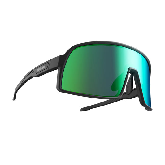 JUBAO POLARIZED SPORTS SUNGLASSES - FLASH SERIES - BLACK FRAME_GREEN LENS